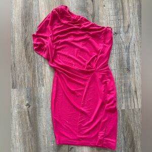 Abyss By Abby One-Shoulder Hot Pink Sparkle Dress